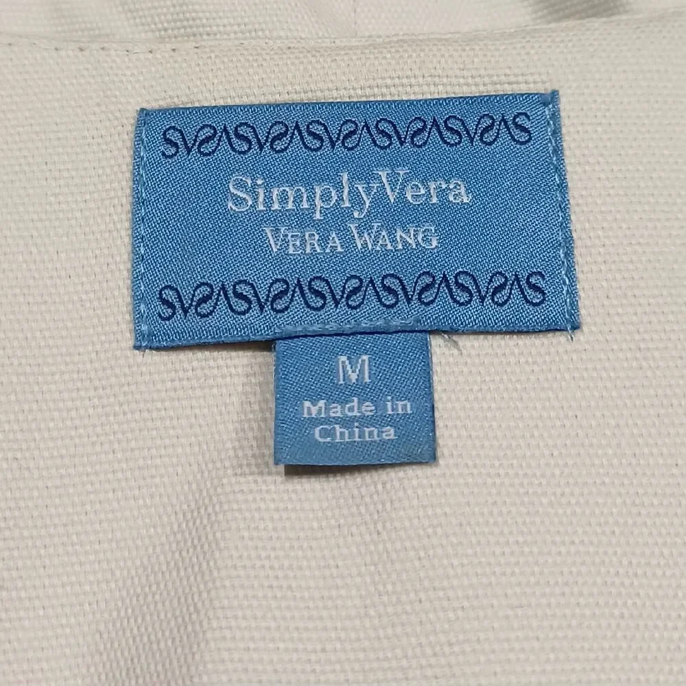 Simply Vera Wang Womens Size M Creme Blue Short Sleeve Cardigan